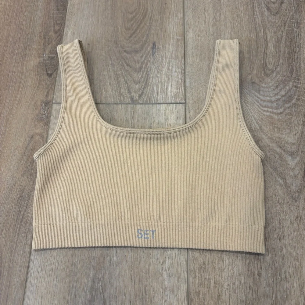 🌟SET ACTIVE🌟 X REVOLVE BOX CUT SEAMLESS RIBBED SPORTS BRA NUDE PAMPAS SZ S